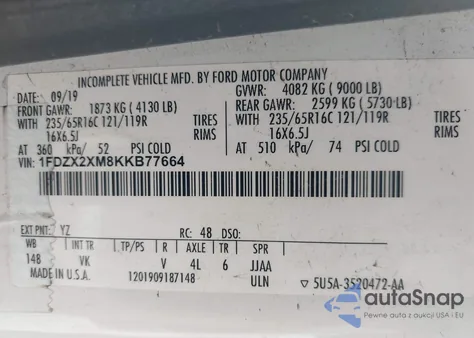 2019 Ford Transit-350 Xl from USA, damaged, VIN 1FDZX2XM8KKB77664